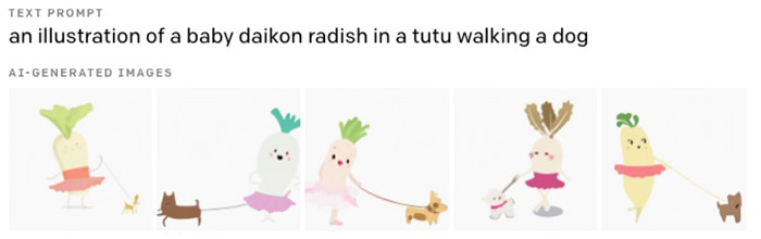 文章から画像を生成 する最新aiが衝撃 お題 バレリーナ衣装で犬の散歩をする赤ちゃんダイコン を的確にイラスト化 ねとらぼ