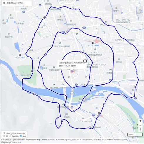 任意の場所から 5分 10分 15分圏 調べる 範囲 地図 開発 Mapbox API