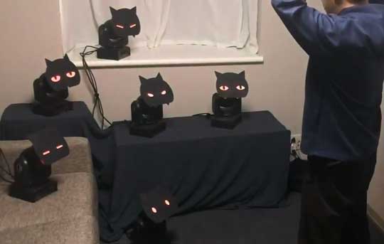 こっちを見てくる 黒猫ライト かわいい Ponboks ムービングライト Kinect