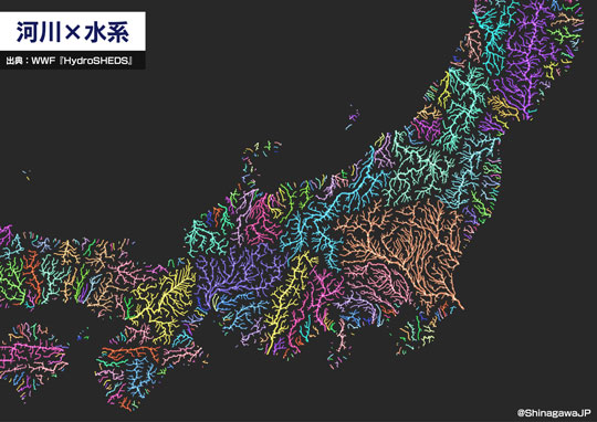 川だけ 日本列島 描いてみた 河川 水系 データ 分析