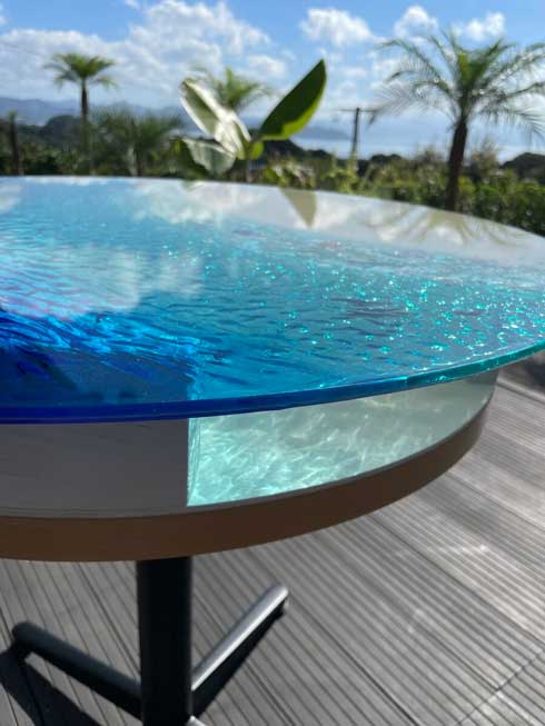 ガラス レジンアート テーブル 南国 ビーチ 海 砂浜 ハンドメイド