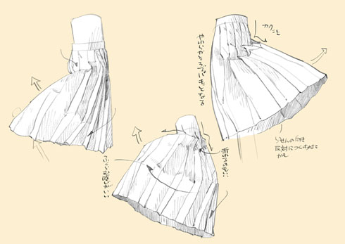 スカートのシワをリアルに描きたい→ティッシュでスカートのミニチュア