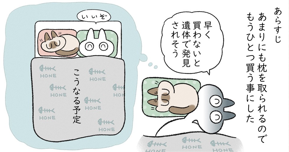 猫に枕をとられるので 猫用枕を買ったけど やはりそうなる 猫と寝る あるある を描いた漫画が面白い 1 2 ページ ねとらぼ