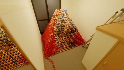 壊すと完成 1万個 ピラミッド ドミノ マリオ 3D CG 映像