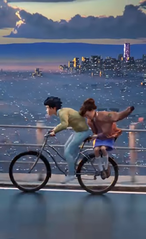 ジブリ「耳をすませば」がモチーフのオルゴールを3DCGアートで表現　自転車で街を走り抜ける二人の姿がすてき