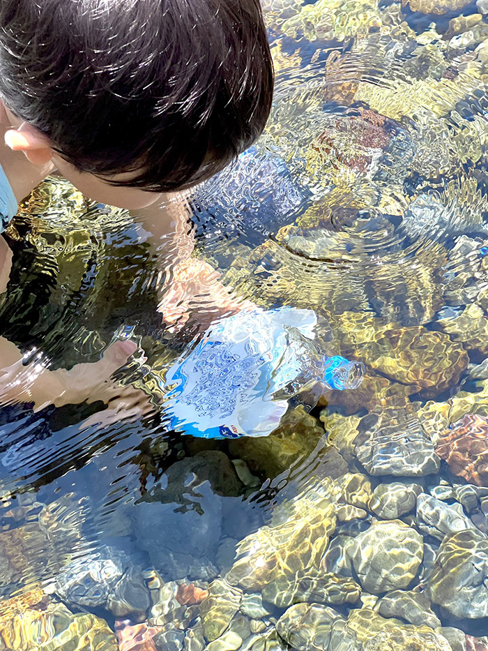 川の水をペットボトルに詰める3歳児 「キラキラだから、たからものに ...