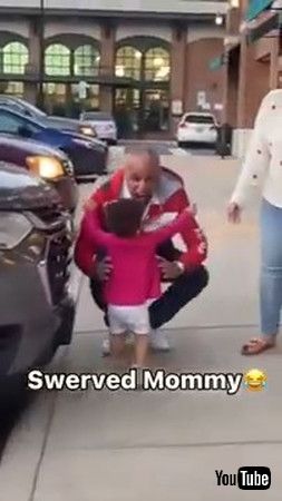 uLittle Girl Ignores Mom Waiting To Hug Her And Proceeds Towards Her Grandpa - 1335367v