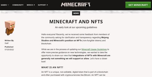 マインクラフトではnftとブロックチェーン実装せず 誰もが同じコンテンツにアクセスできるという当社の精神と矛盾しうる ねとらぼ