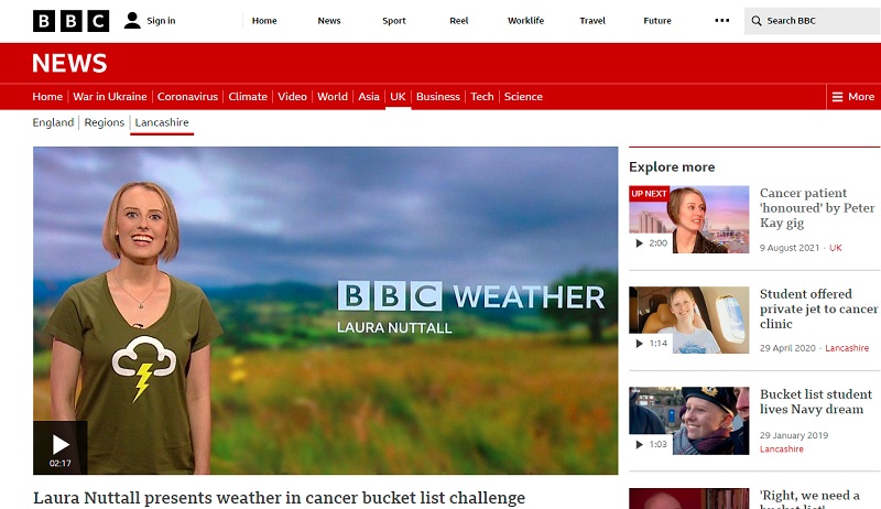 【国際】BBC、がんで余命宣告された22歳女性をお天気キャスターに起用　“死ぬまでにしたい100のこと”をかなえる  [朝一から閉店までφ★]