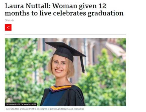 末期の脳腫瘍を宣告されるも大学を卒業したローラ・ナットル