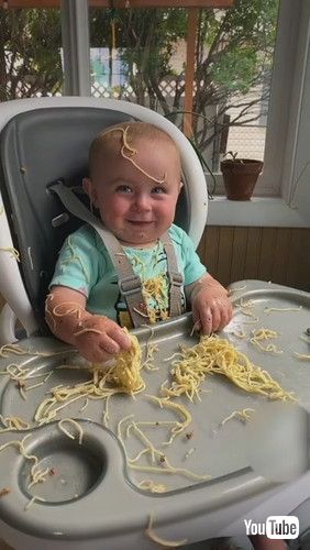 「Toddler Makes Mess With Noodles - 1343604」