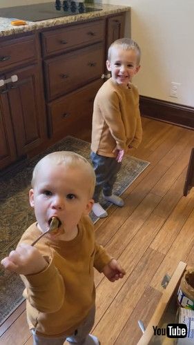 uToddler Brothers Make a Mess in the Kitchen With Peanut Butter - 1361440v