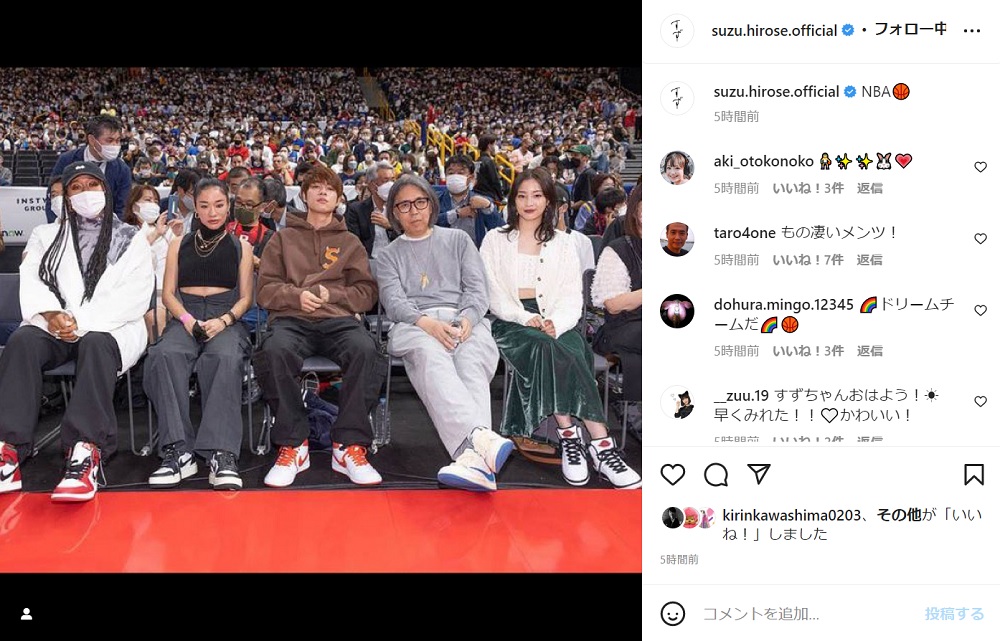 アベンジャーズかな 各界一線級の実力者がnba観戦 大坂なおみ 堀米雄斗 広瀬すず 藤原ヒロシ Awichが横並び 1 2 ページ ねとらぼ