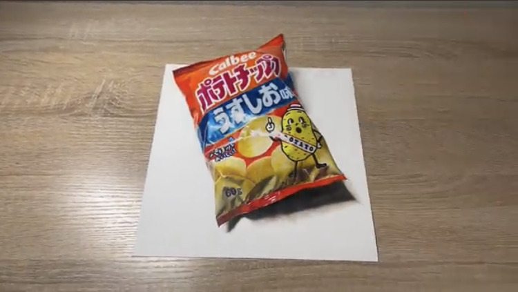 鉛筆画です」→「え!?」「頭パニックになる」 ポテトチップスのリアル