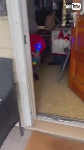 uLittle Kid Tries to Sneak in Toy Behind His Back by Lying to His Mother - 1385173v