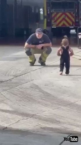 uToddler Walks Past Fire Fighter Dad While Paying Him Surprise Visit at Fire Station - 1395798v