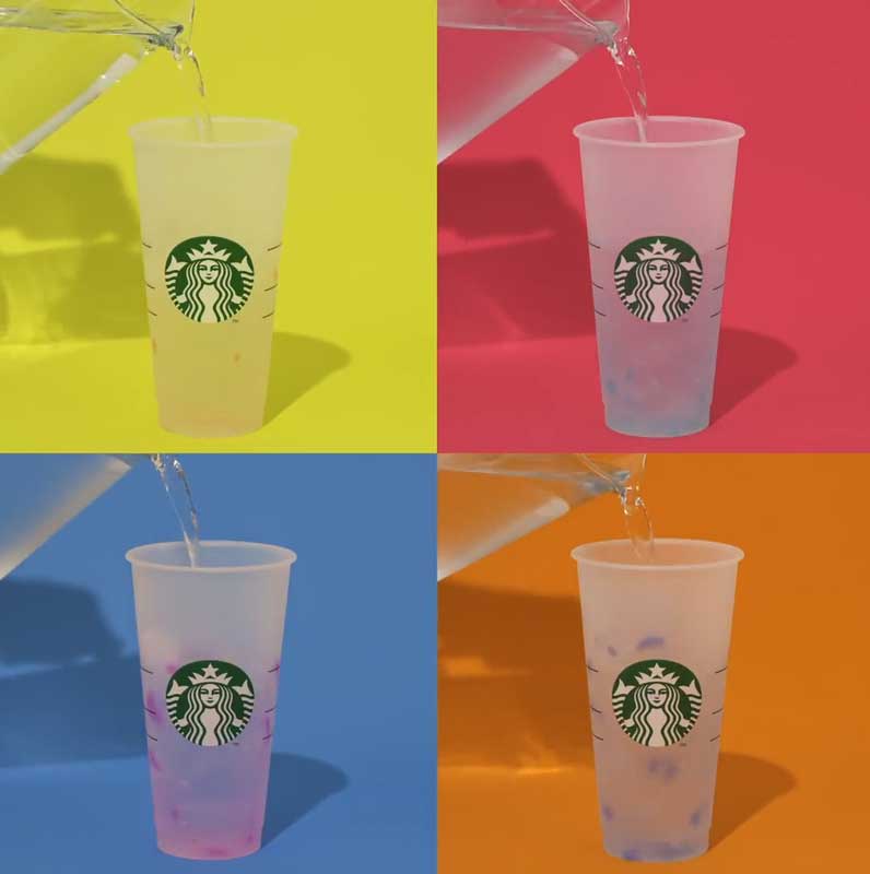スターバックス、色が変わる不思議なカップを発売 冷たいドリンクを