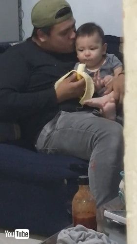 uBaby Attempts to Surreptitiously Eat His Dad's Banana || ViralHogv