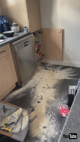 uLittle Kid Makes Huge Mess With Flour All Over House - 1420759v