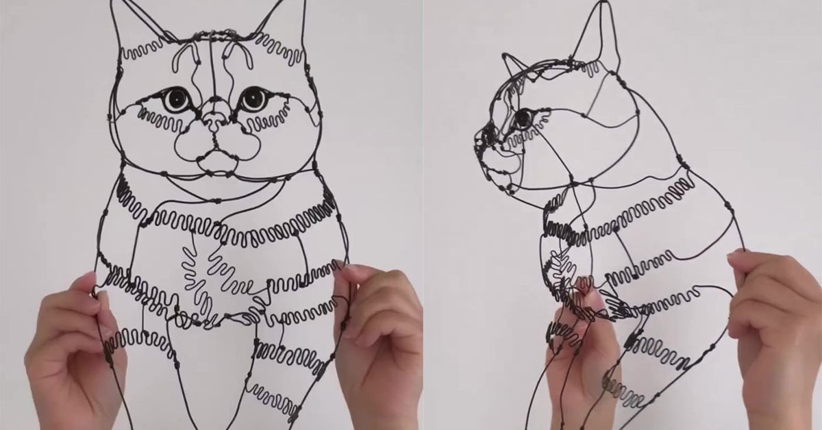 猫 3Dワイヤーアート (オーダー可) - 立体・オブジェ