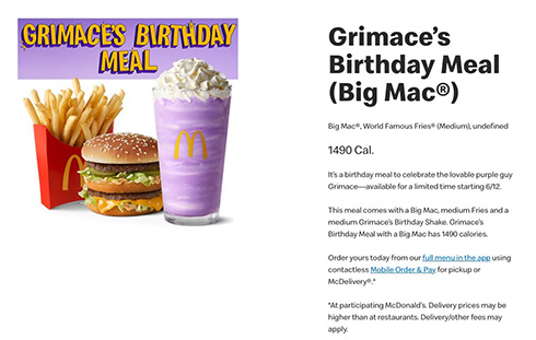 McDonald's Grimace グリマス シェイク付き  ポテト乗せ２点