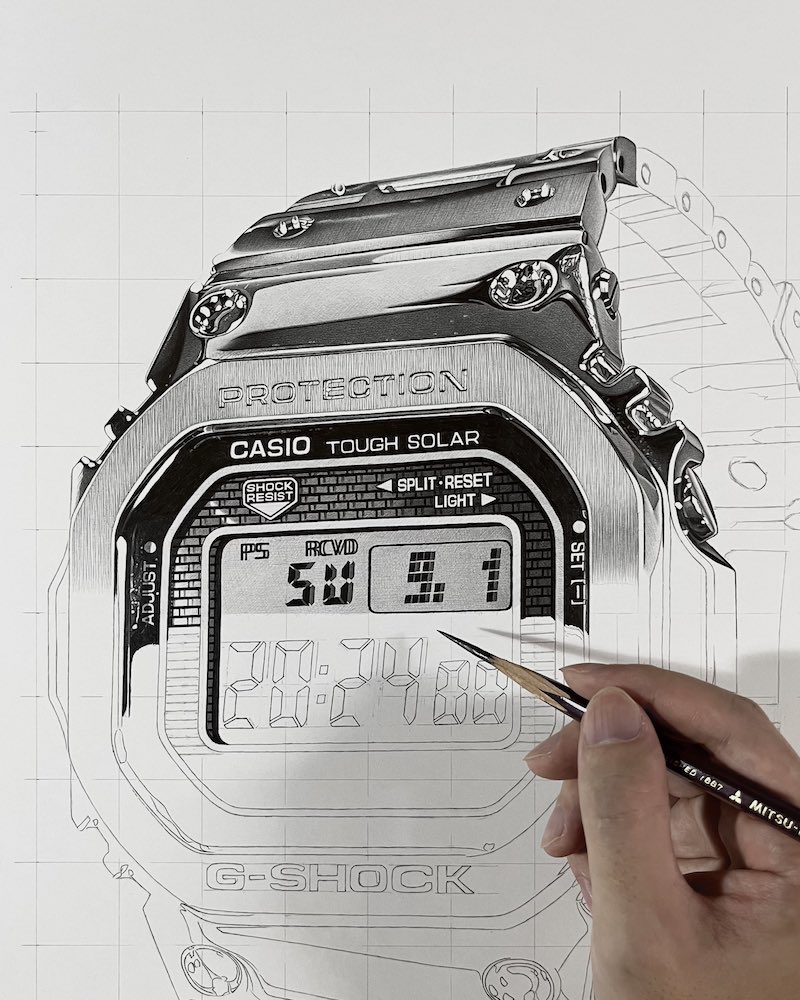 まるで実写 鉛筆だけで描いた「G-SHOCK」のイラストがすごい CASIOも