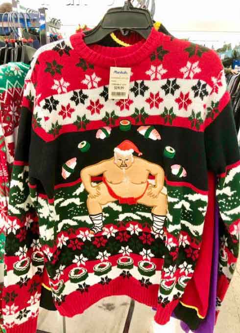 Ugly Christmas Sweater Day ダサい クリスマスセーター 職場 満場一致 キング 相撲 寿司