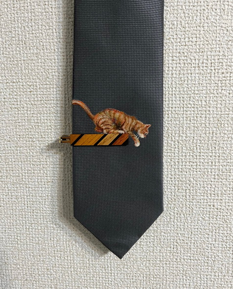 ネクタイに猫の絵