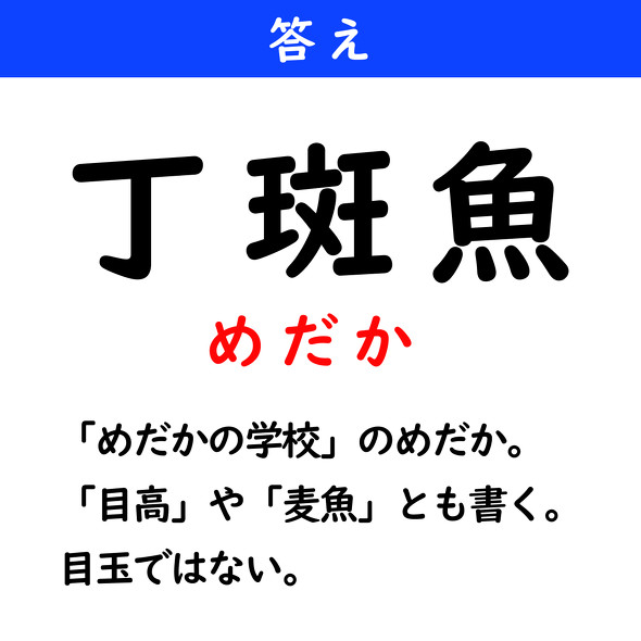 漢字クイズ　難読漢字　丁斑魚