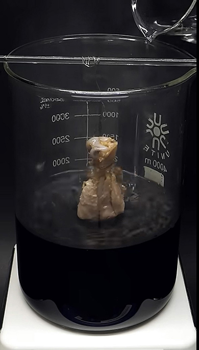 鶏肉は無残な姿に……