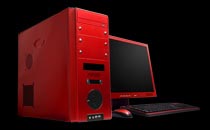 デスクトップPC ブラック 赤アクセント デスクトップPC ブラック 赤アクセント パソコン工房、赤色に光る