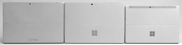 Surface Pro 3、Surface Pro 4、Surface 3の背面比較
