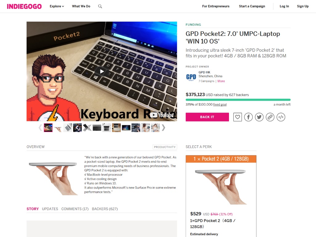 超小型モバイルpc Gpd Pocket2 のクラウドファンディング開始 Core M3搭載など大幅スペックアップ Itmedia Pc User