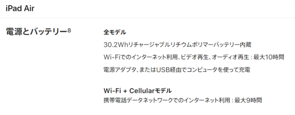現行のipadで最もバッテリー駆動時間が長いモデルは 横並びで徹底比較 1 2 ページ Itmedia Pc User