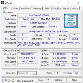 Core i5-10600KのCPU-Z