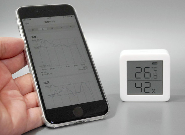 暑い夏こそ活用したい スマホで温度湿度を表示 家電の自動起動もできる Switchbot 温湿度計 を試す 山口真弘のスマートスピーカー暮らし 1 3 ページ Itmedia Pc User