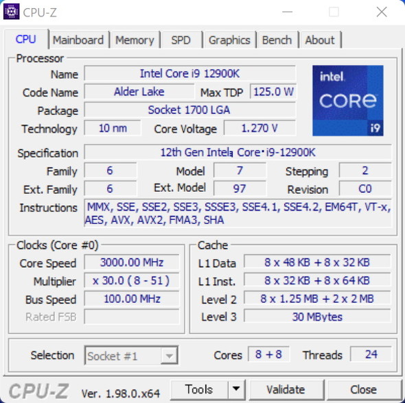 CPU-ZɂCore i9-12900K