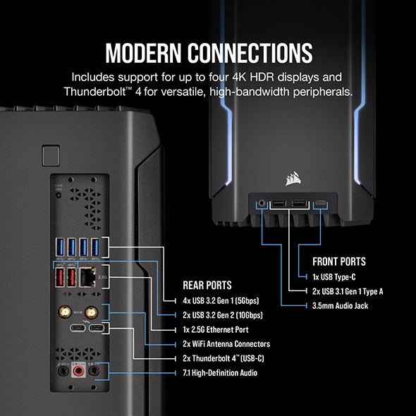 CORSAIR、Core i9-12900KやGeForce RTX 3080 Tiを搭載できる煙突形 