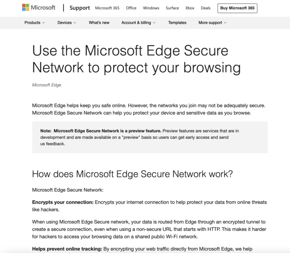 Microsoft Edge Secure Network̋@\Љy[W