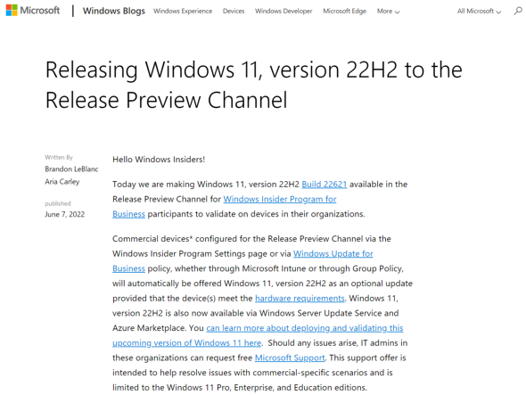 Windows 11 22H2 Build 22621Release Preview`lŌJꂽ