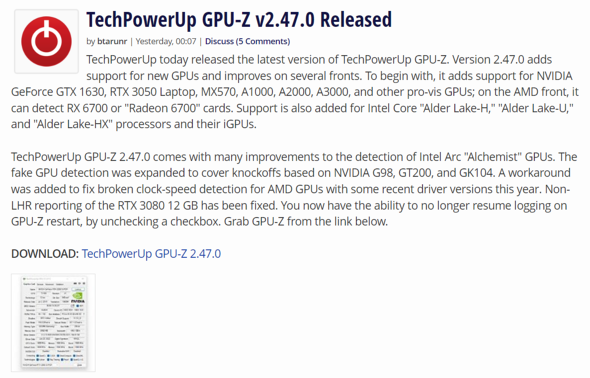 TechPowerUp GPU-Z v2.47.0̃[X`TCg