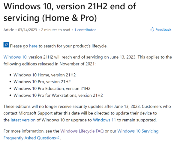 MicrosoftWindows 10 21H2̃T[rX613ɏIƂĒӊNsĂ