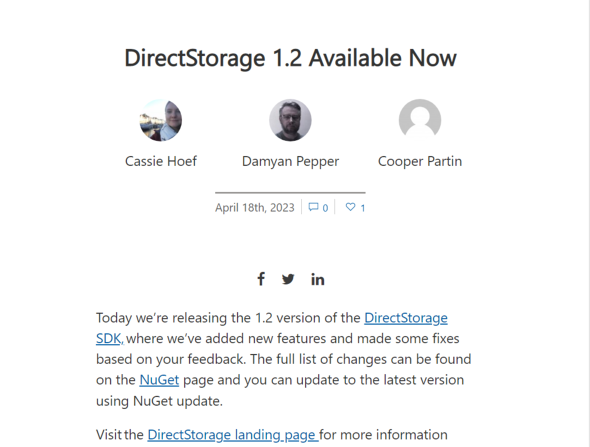 uDirectStorage SDK 1.2v[Xꂽ