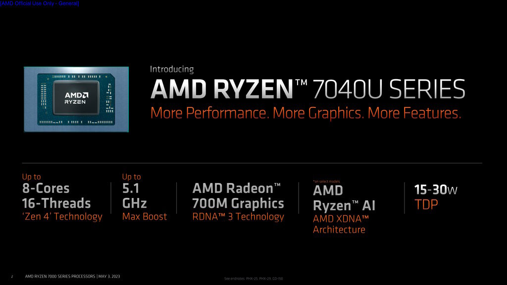 薄型モバイル向け「Ryzen 7040U」登場 Zen 4+RDNA 3にRyzen AI（一部
