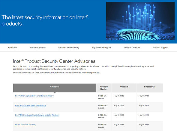 Intelが5月のセキュリティアドバイザリを公開した
