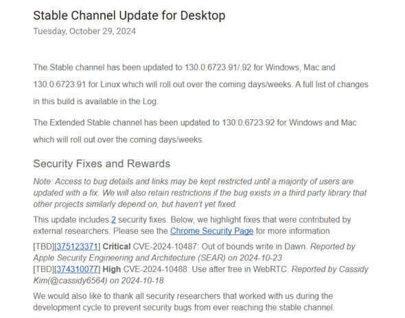 2つの脆弱性に対応したデスクトップ版Chromeがリリースされた