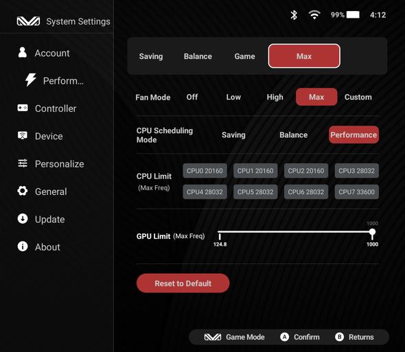 �p�t�H�[�}���X�́uMax�v���[�h
