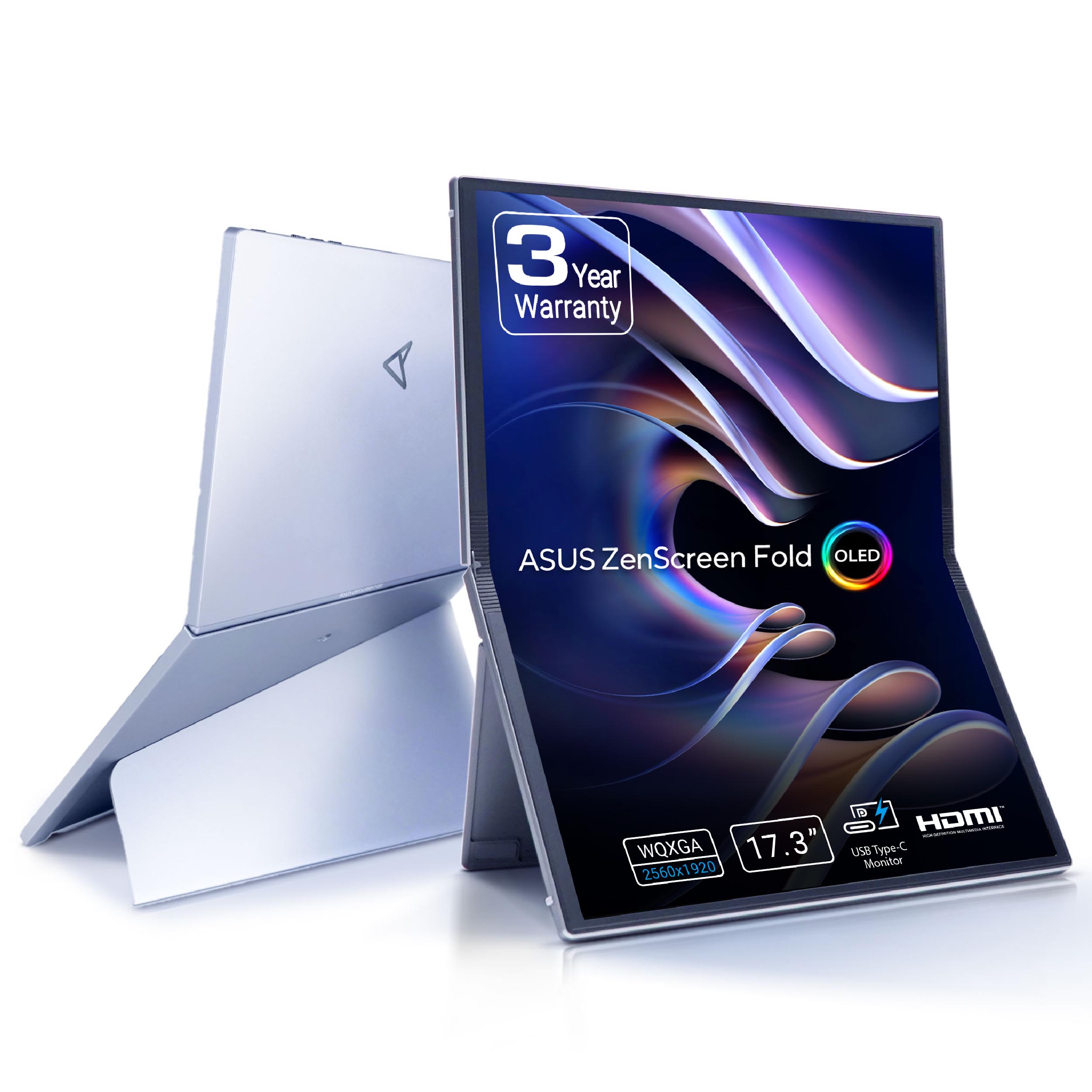 ASUS、二つ折り機構を備えた17.3型有機ELモバイルディスプレイ（要約