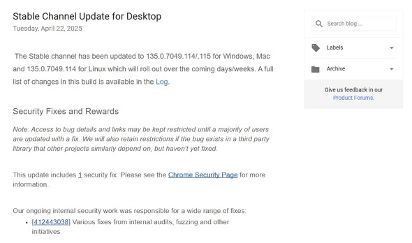 GooglefXNgbvChromeuEU̍ŐVł[X