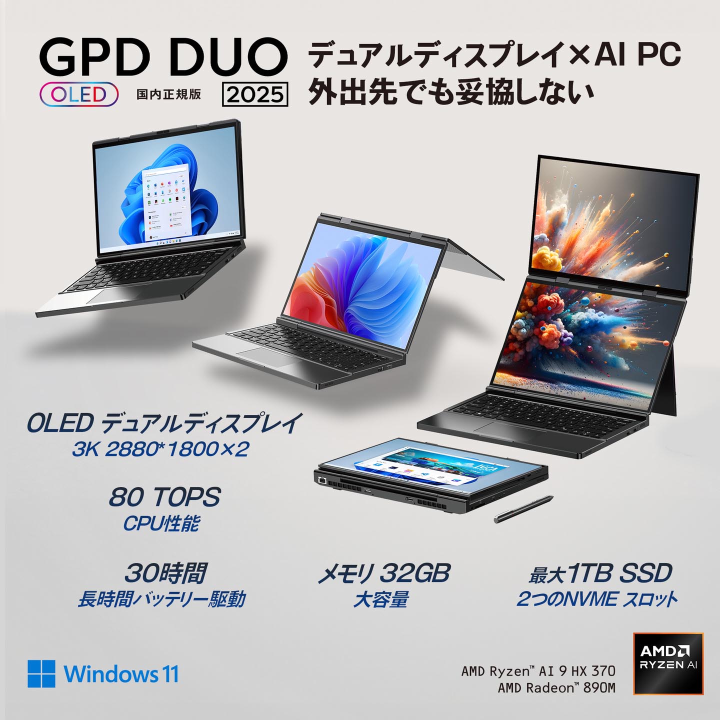 13.3型有機ELパネルを2面を備えたデュアルディスプレイノート「GPD DUO